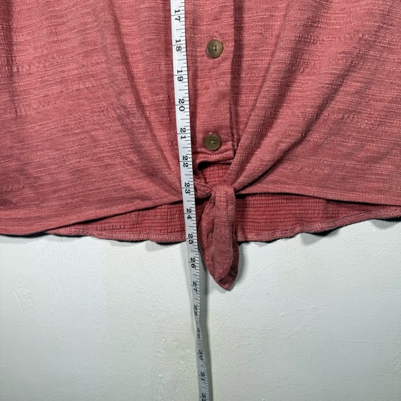 Weatherproof Vintage Women's Pink‎ Salmon Tie Front Button V-Neck Short Sleeve - Picture 11 of 16